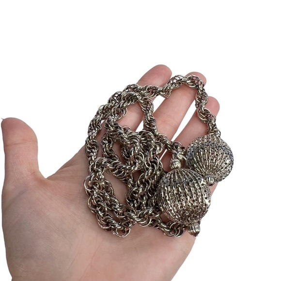 Silver Tone Lariat Round Ball Multi Link Chain Necklace - Picture 7 of 7